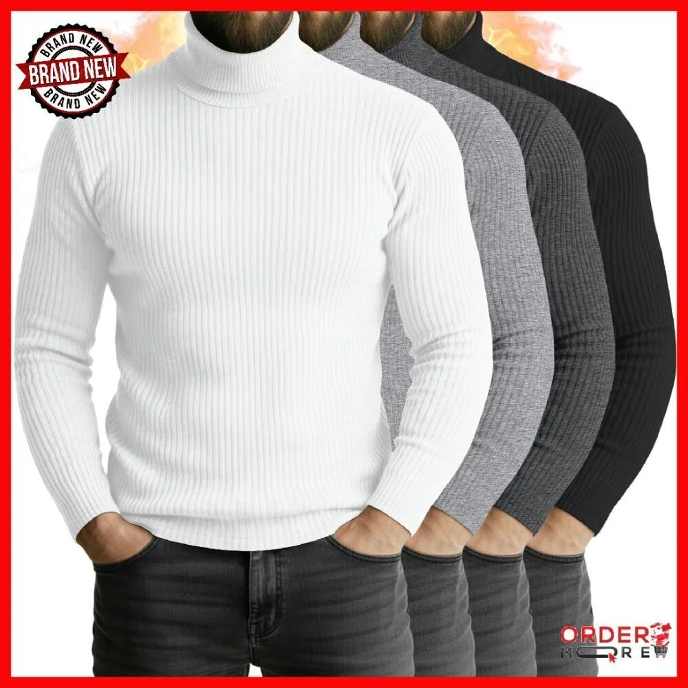 Men's Cotton Turtleneck Sweater 4-Pack Slim Fit Thermal Long Sleeve